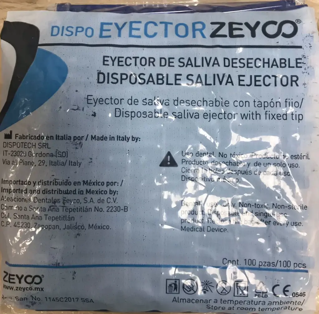 EYECTOR DE SALIVA AZUL ZEYCO BOLSA C/100 PZAS