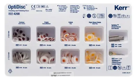 Disco Pulido Kit Optidisc 9.6mm / 240 unid (120 discos 9.6mm / 120 discos 12.6mm / 5 mandriles, 1 optishine)