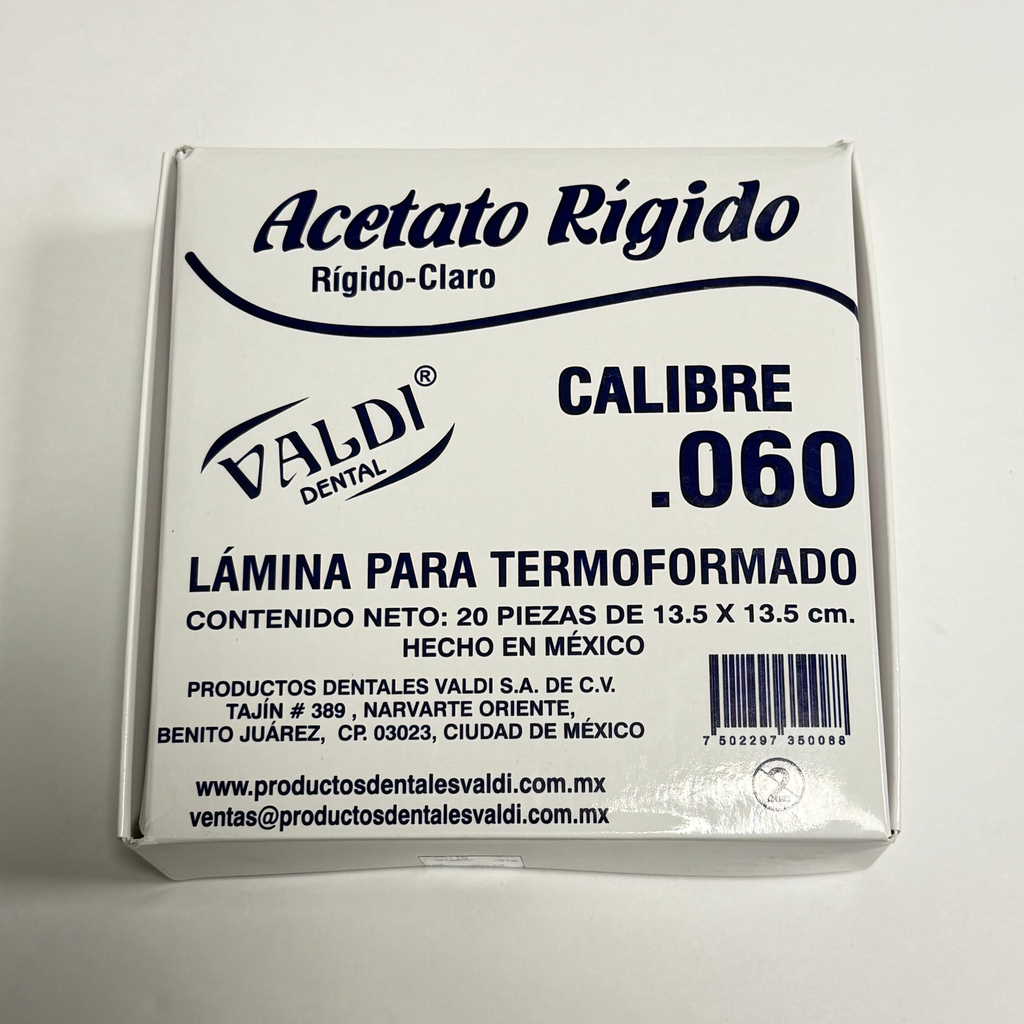 ACETATO VALDI CVA .060 RIGIDO-CLARO 20 PZAS 