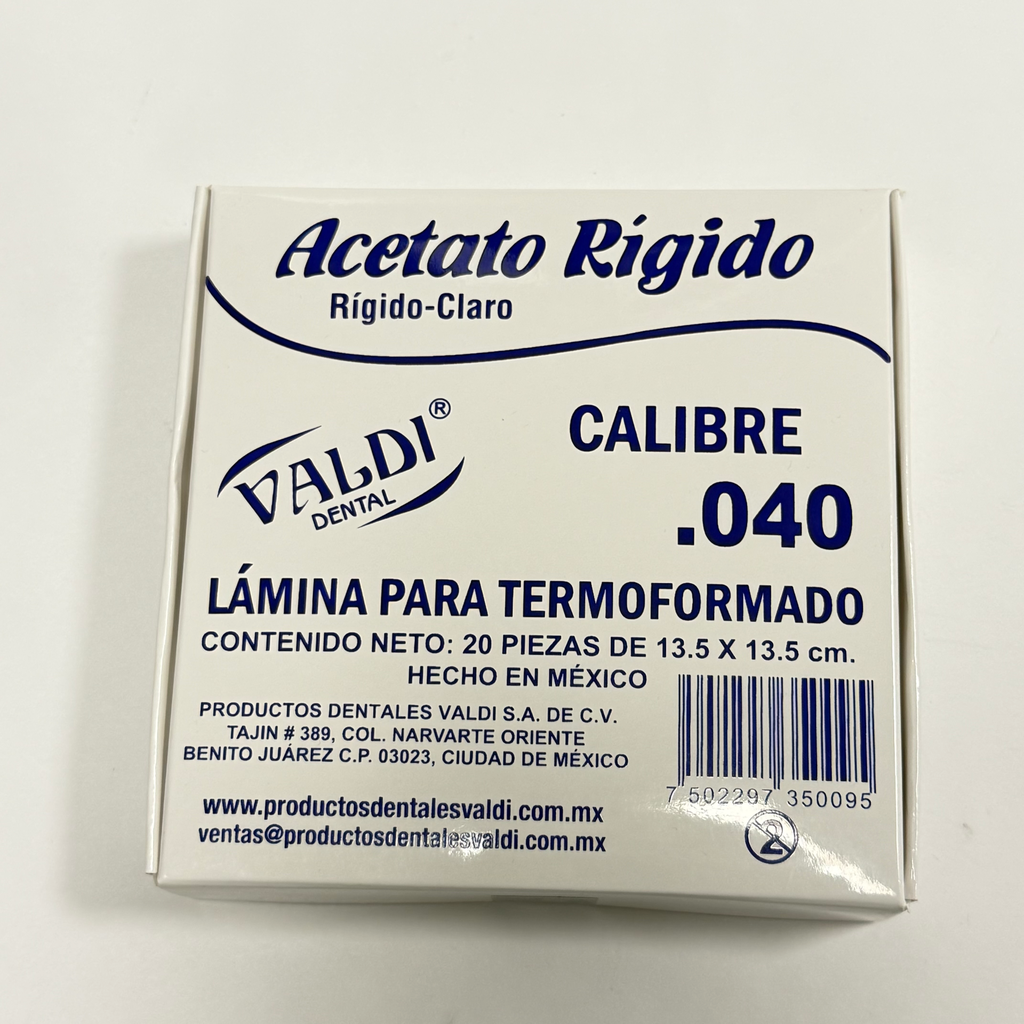 ACETATO VALDI CVA .040 RIGIDO-CLARO 20 PZAS 