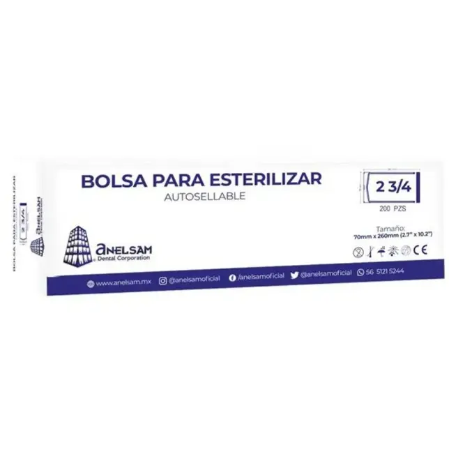 BOLSA PARA ESTERILIZAR AUTOSELLABLE 2 3/4 X 10 ANELSAM PAQ C/200