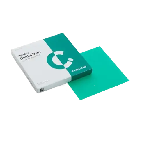[HYG003] DIQUE COLTENE HYSOLATE DE HULE 5 X 5 CON 52 HOJAS VERDE MEDIO