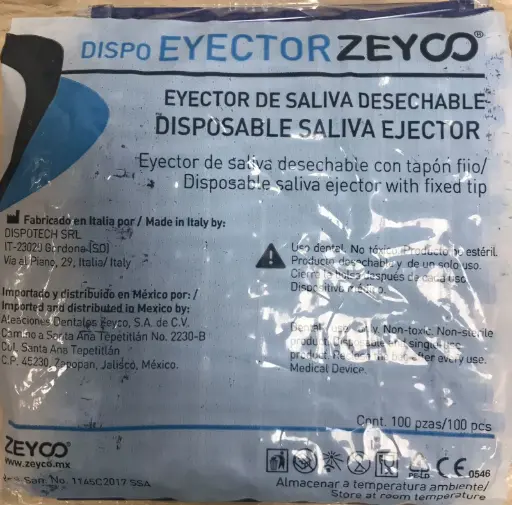 [ZE-DEYTRA] EYECTOR DE SALIVA AZUL ZEYCO BOLSA C/100 PZAS
