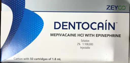[410V] ANESTESIA DENTOCAIN MEPIVACAINA 2% C/EPINEFRINA BLISTER VIDRIO CJ. C/50 PZAS. 