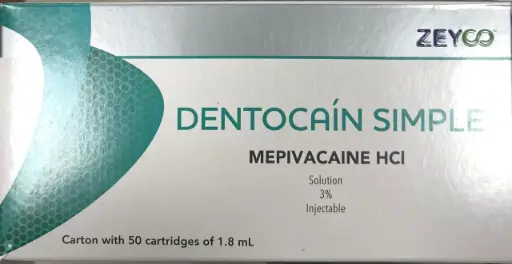 [440V] ANESTESIA DENTOCAIN SIMPLE MEPIVACAINA 3% S/VASOCONSTRICTOR BLISTER VIDRIO CJ. C/50 PZAS. 