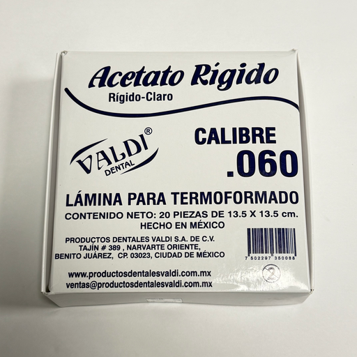 [25-0003] ACETATO VALDI CVA .060 RIGIDO-CLARO 20 PZAS 