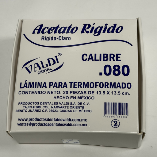 [25-0004] ACETATO VALDI CVA .080 RIGIDO-CLARO 20 PZAS 