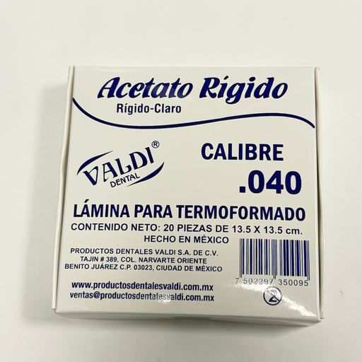 [25-0002] ACETATO VALDI CVA .040 RIGIDO-CLARO 20 PZAS 
