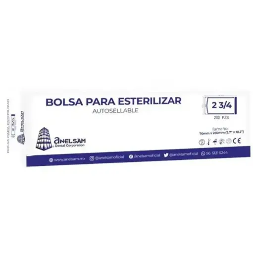 [BPE23/4X10] BOLSA PARA ESTERILIZAR AUTOSELLABLE 2 3/4 X 10 ANELSAM PAQ C/200