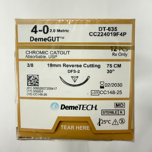 [CC224019F4P] SUTURA CATGUT CROMICO 4-0 3/8 19MM DEMETECH